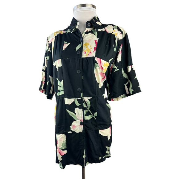 Vtg 90s We Be Bop Floral Tunic Patchwork Colorful Art to Wear Retro Plus Size 1X - Picture 2 of 12